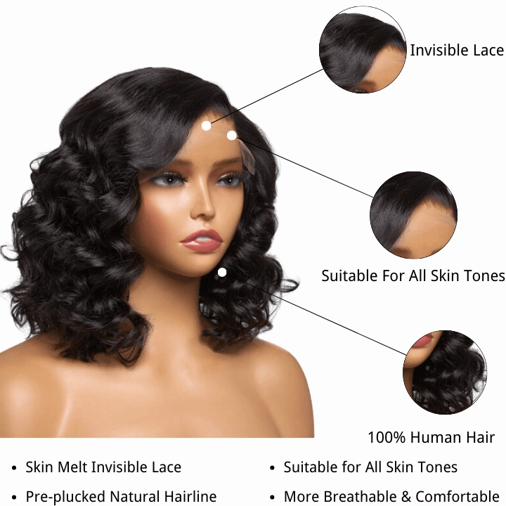Glueless 13x4/6x4.5 Shoulder Loose Wave Pre Cut HD Transaparent Lace Human Hair Wigs Wear & Go Pre Plucked Hairline Bob Wigs-Geeta Hair