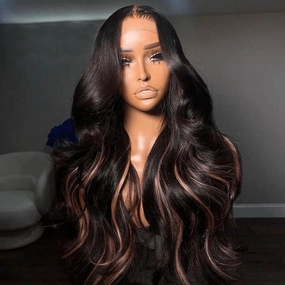 Glueless Peekaboo Highlights Pink New Trendy Body Wave 13x4 Lace Front Wig Pink Colored Highlight Human Hair Wigs-Geeta Hair