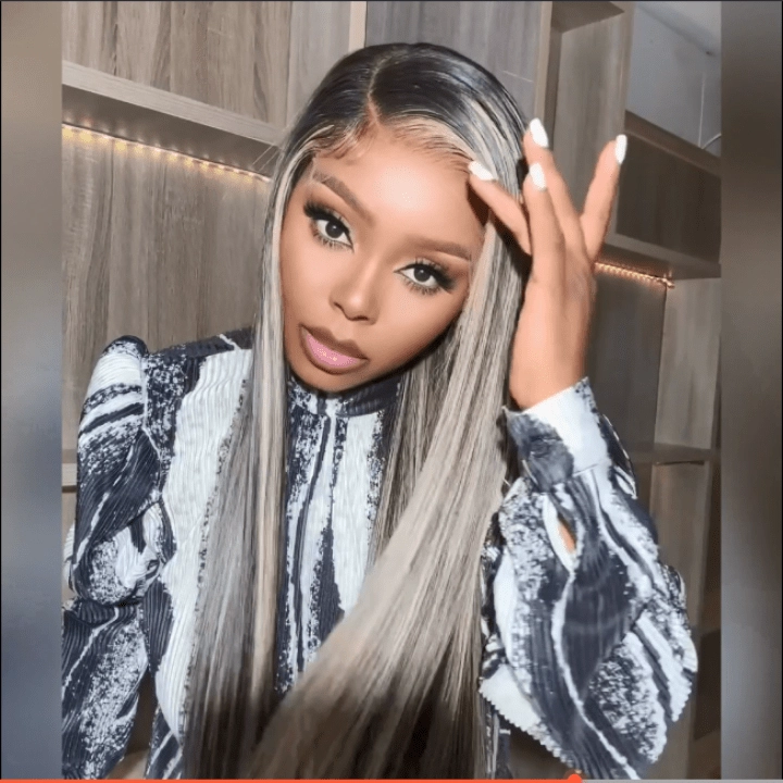 Glueless Platinum Gray Highlight Silky Straight Human Hair Wigs-Geeta Hair