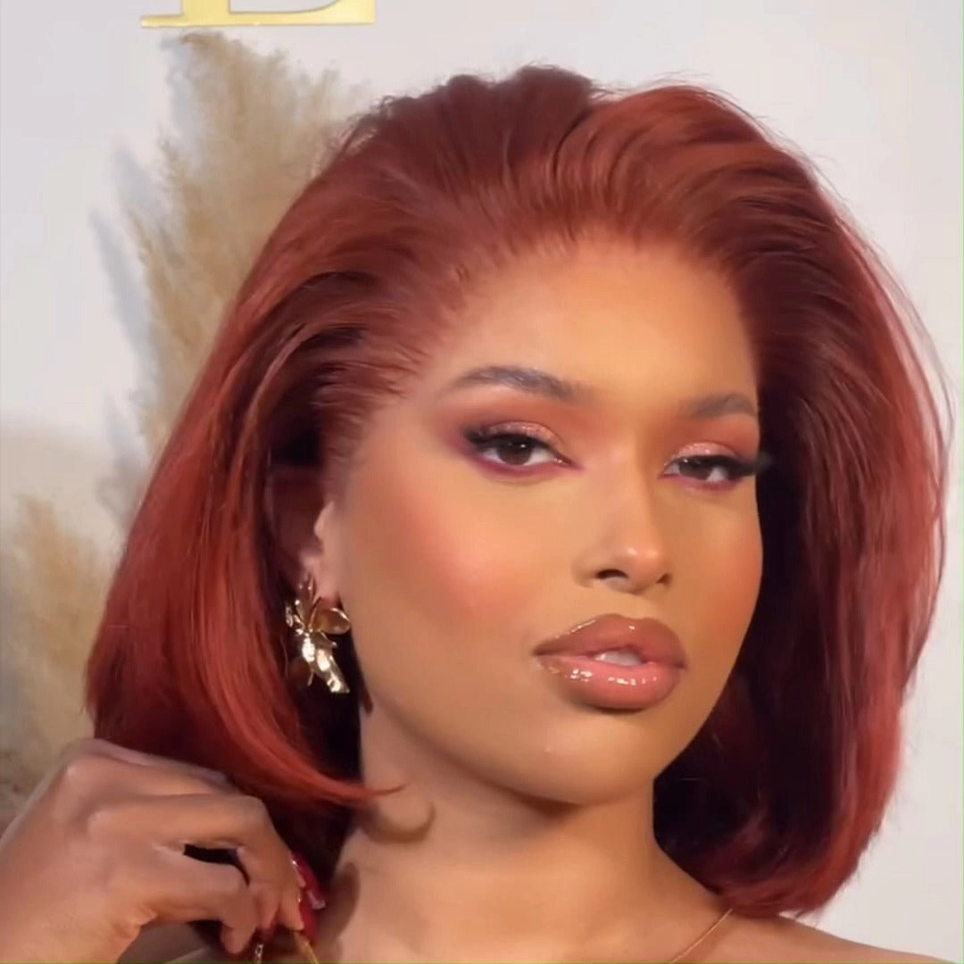 Glueless Reddish Brown Pixie Cut Bob Wigs Colored Natural 4x6 Pre Cut Lace 100% Human Hair Wigs 250% Density