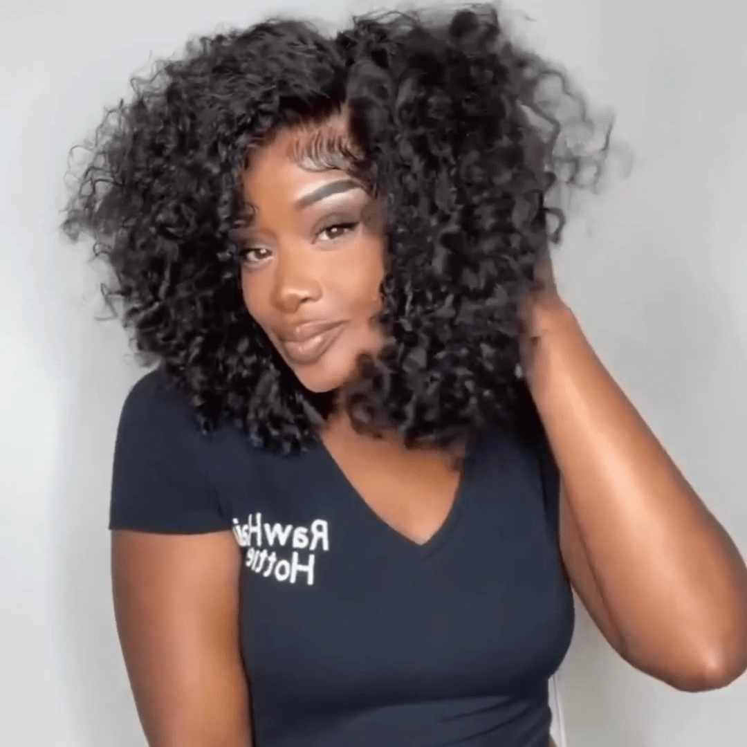 Glueless Wigs Fluffy Short Curly Bob Wigs 13x4 Lace Front Human Hair Wig Pre Plucked 250% Density No Code Needed