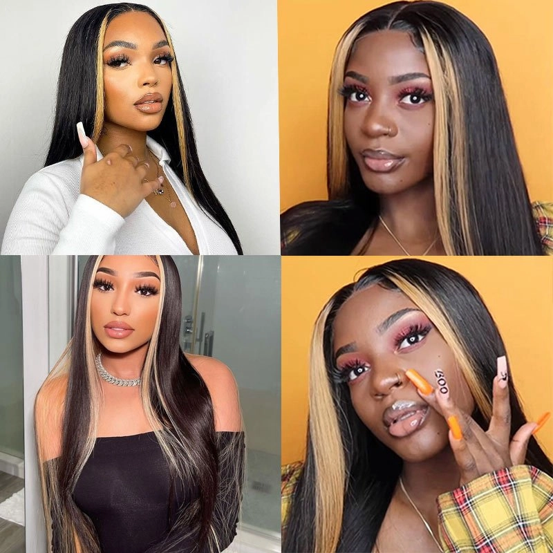 Graduation Season Special 38% Off Highlight Ombre TL/27 Skunk Stripe Bone Straight Hair Wig 13x4 HD Lace Front Human Hair Wigs