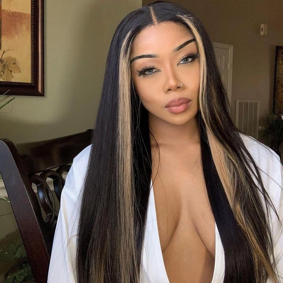 Graduation Season Special 38% Off Highlight Ombre TL/27 Skunk Stripe Bone Straight Hair Wig 13x4 HD Lace Front Human Hair Wigs