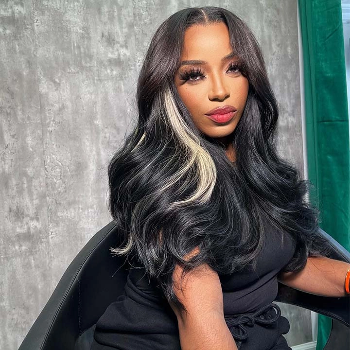 Grey With Black Highlight Straight Wig 13x4 Lace Frontal Wig Mix Color Wig Human Hair Wig