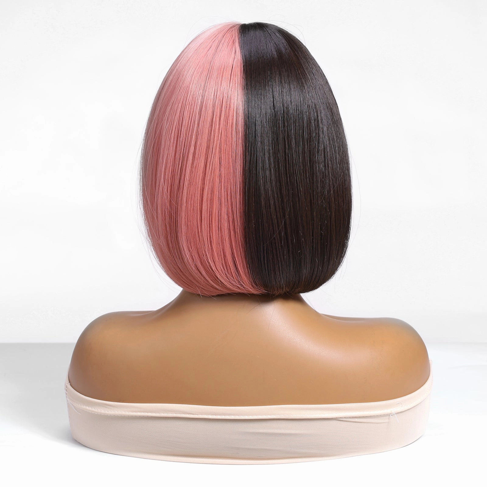 Half Pink Half Black Blunt Bob with Full Fringe Wig - MARKETPLACE