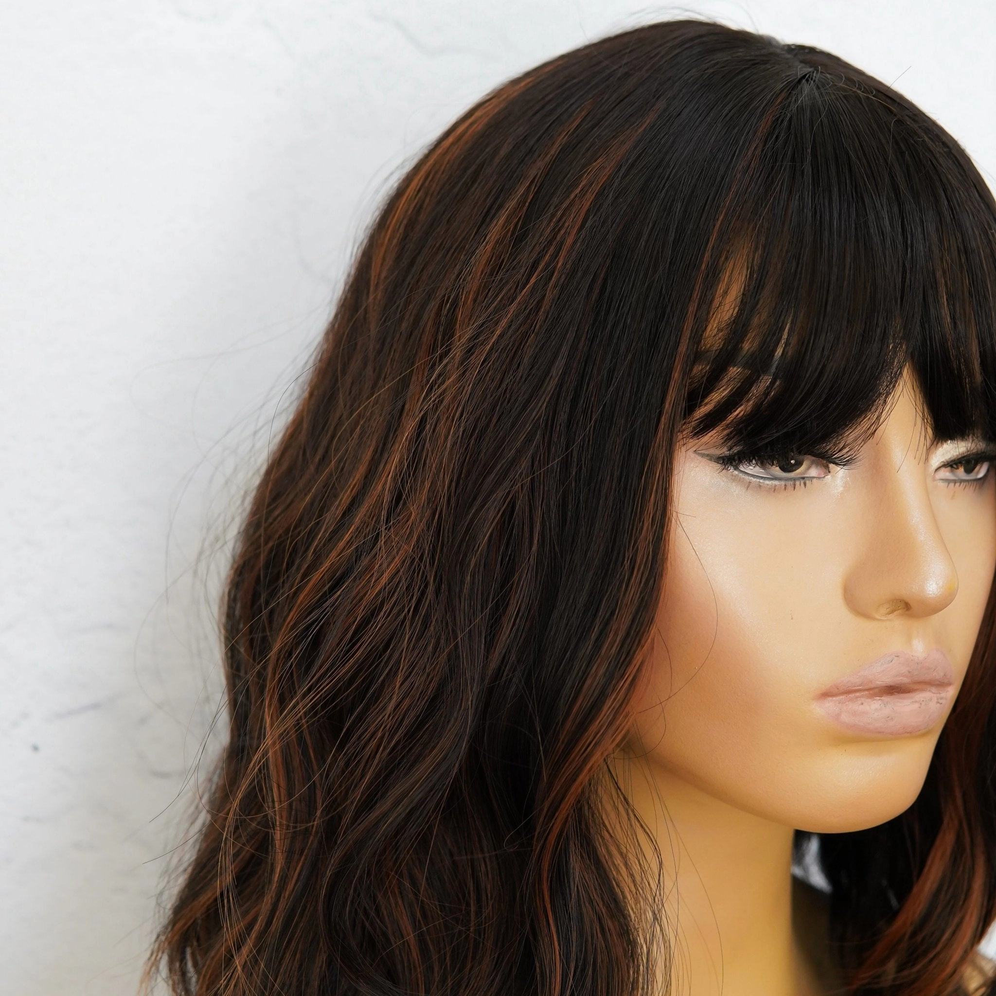 HAYLEY Darkest Brown with Highlights Bob Fringe Wig