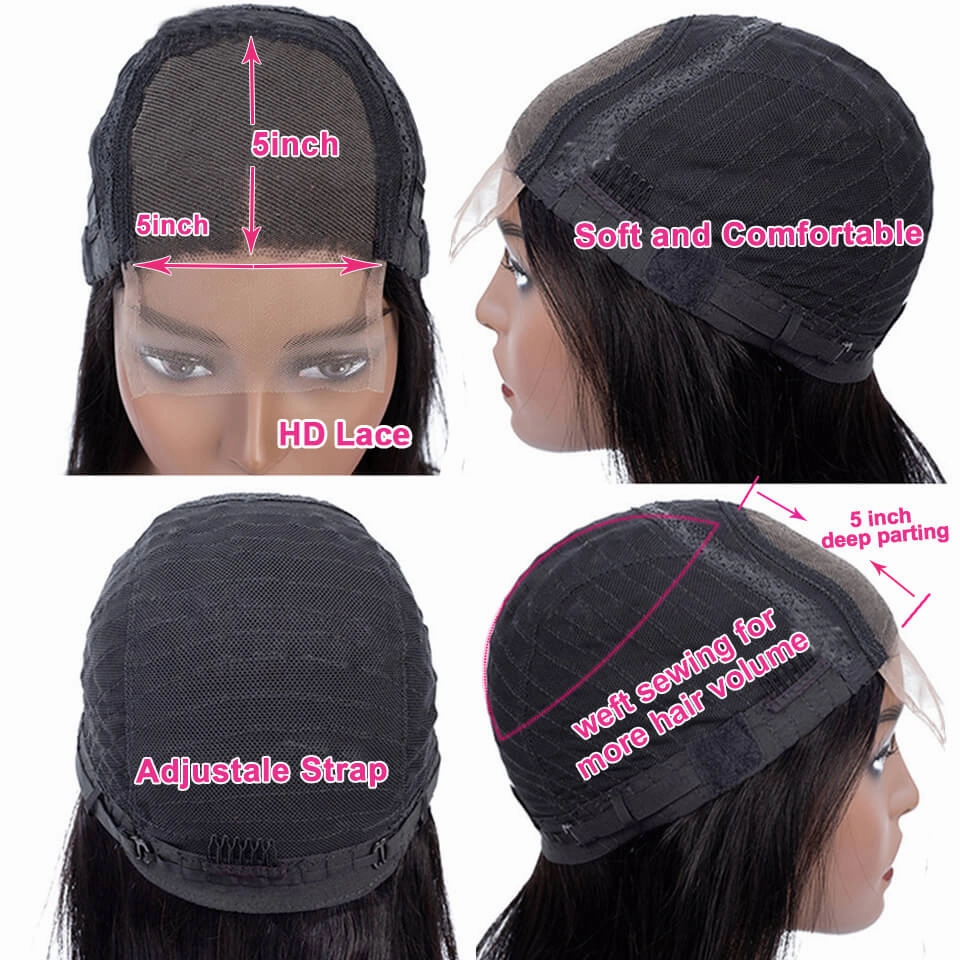 HD Lace Glueless 5x5 Closure Wig Pre Plucked Kinky Curly Invisible Lace Closure 100% Glueless Human Hair Wigs -Geeta Hair
