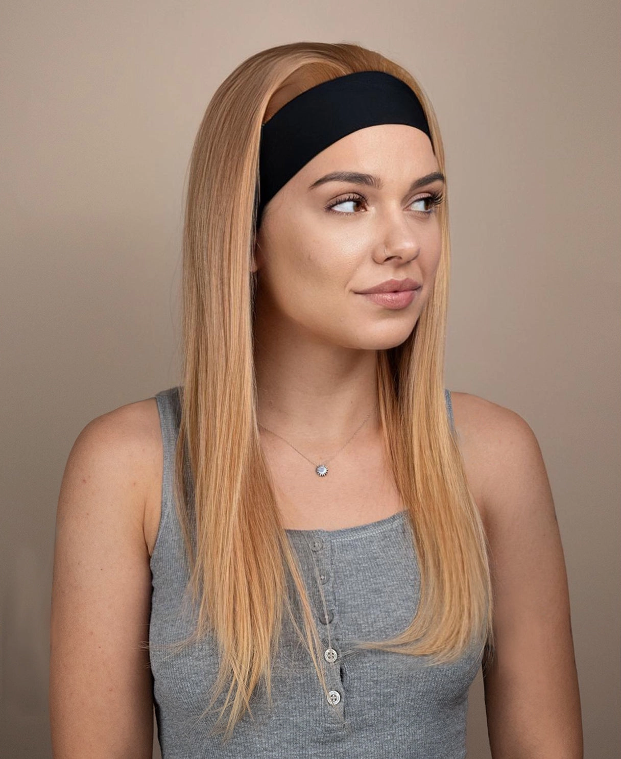 headband human hair wig - 18" strawberry blonde.
