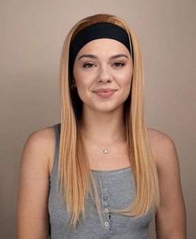 headband human hair wig - 18" strawberry blonde.