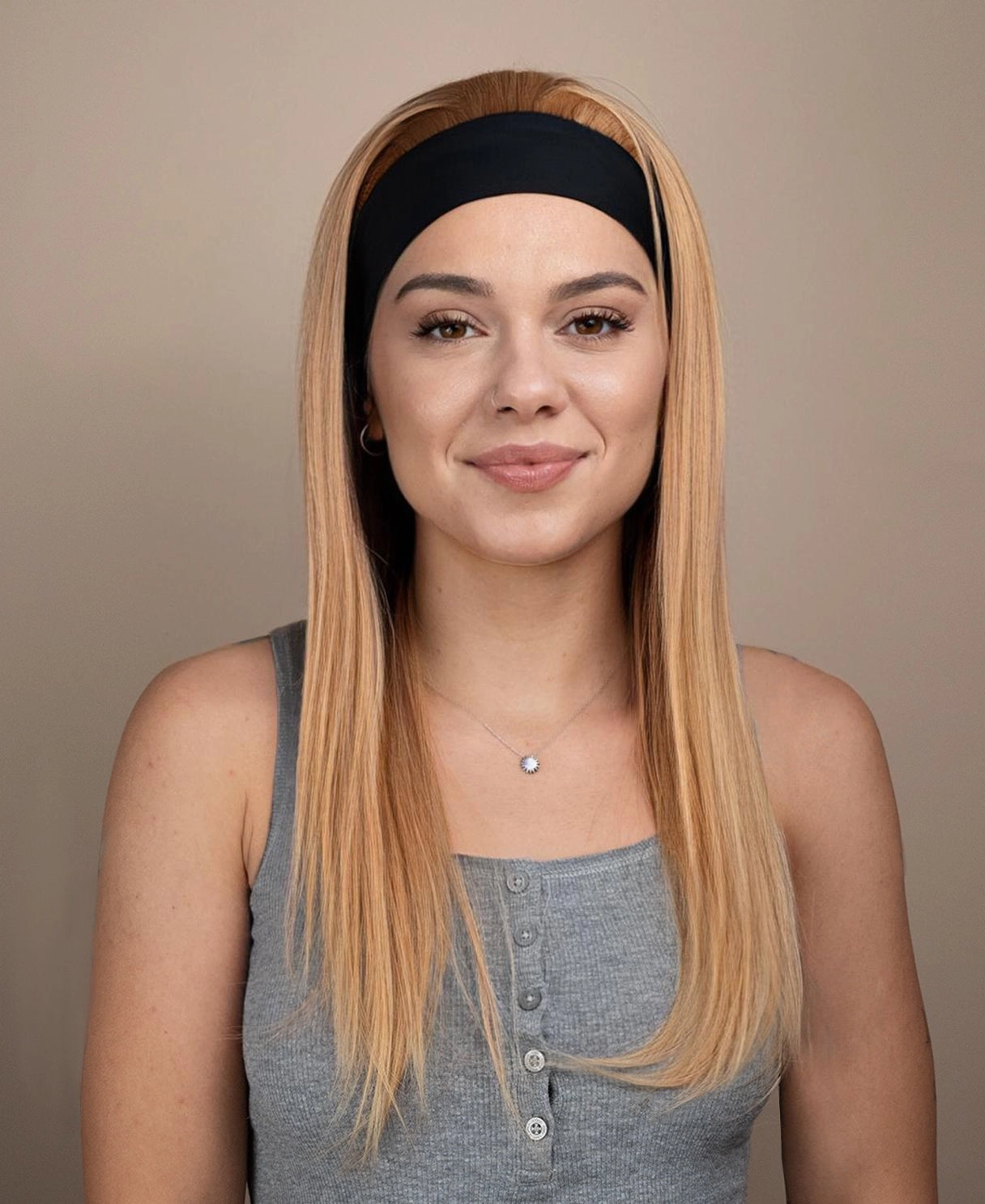 headband human hair wig - 18" strawberry blonde.