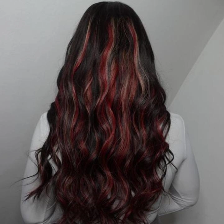 Highlight Black with Red & Blonde Straight/Body Wave 13x4 Lace Front Wig With Multi Color Highlights Loose Wave Human Hair Wigs-GeetaHair