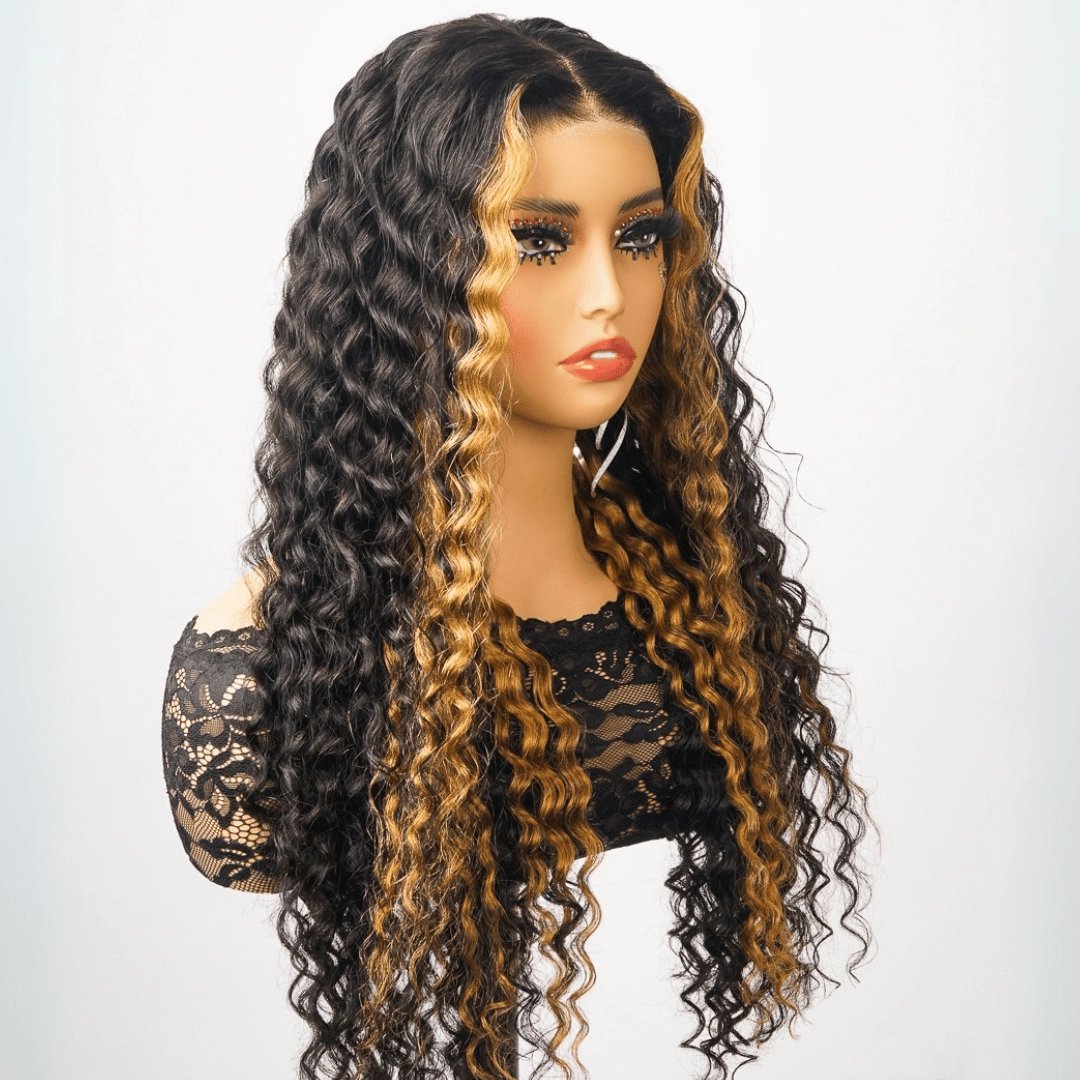 Highlight Blonde Lace Frontal Wigs Loose Wave 13x4 Lace Front Human Hair Wig Pre Plucked 250% Density