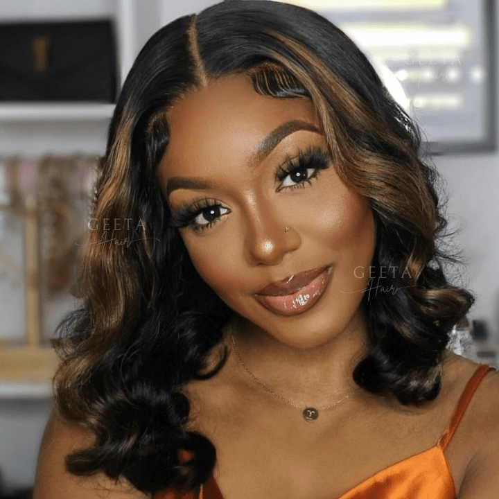 Highlight Honey Blonde Body Wavy 13x4 Lace Front Short Bob Wig Glueless Human Hair Wig-Geeta Hair