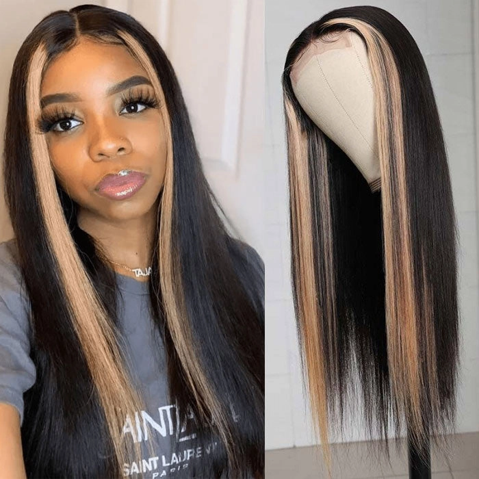 Highlight Ombre TL/27 Skunk Stripe Bone Straight Hair Wig 13x4 HD Lace Front Human Hair Wigs Pre Plucked Glueless Wig-Geeta Hair