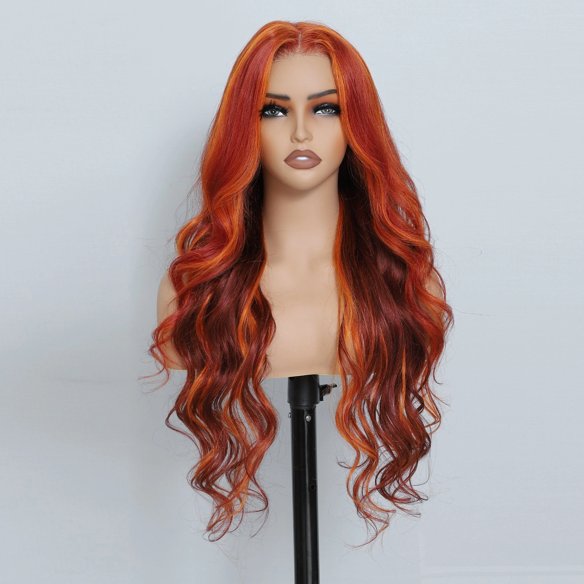 Highlight Red Ginger Body Wave Human Hair Wigs 180% HD Lace Frontal Wig Pre Plucked Glueless Wavy Lace Wigs For Women