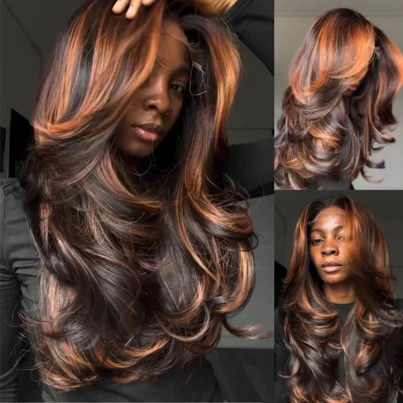 Highlights Brown Color 13x4 Lace Front Human Hair Wigs Ombre Body Wave Pre plucked Wigs
