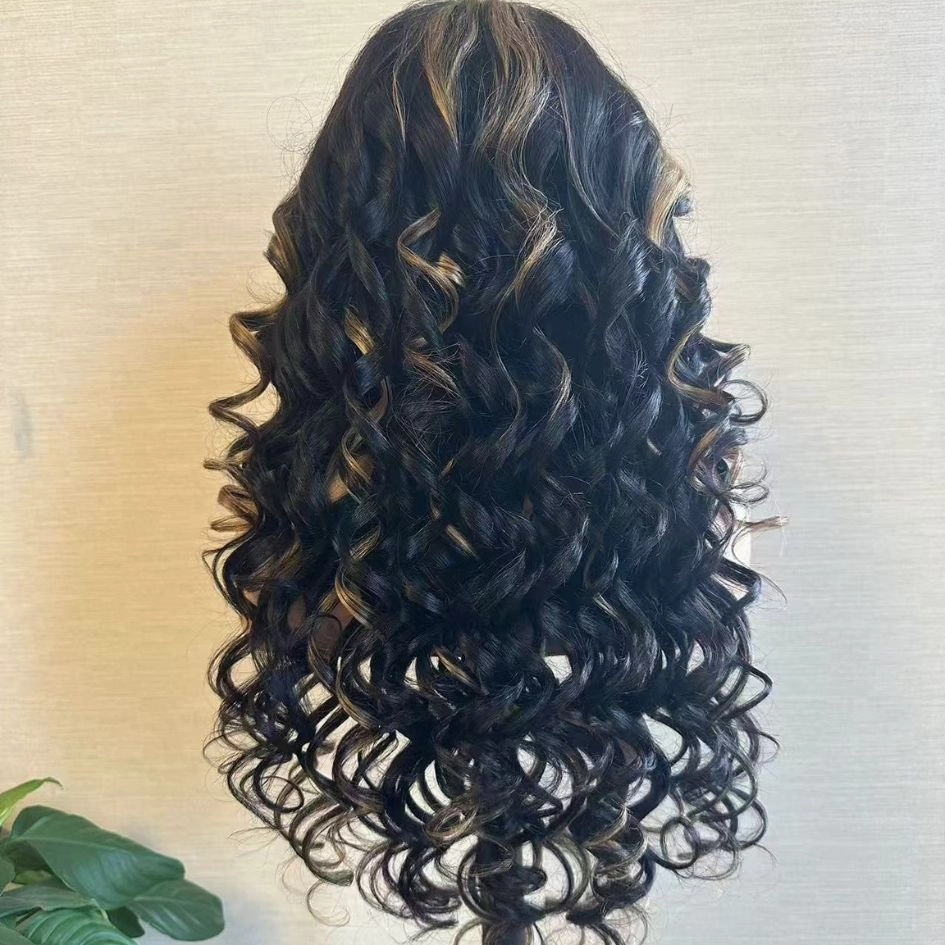 Higligh Blonde Glueless Wigs 13x4 Loose Body Wave Lace Front Curtain Bangs Human Hair Wigs 250% Density