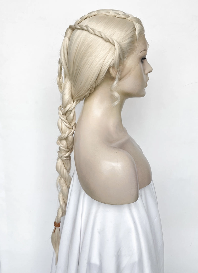House of the Dragon Queen Rhaenyra Targaryen Platinum Blonde Braided Lace Front Synthetic Wig LF2169