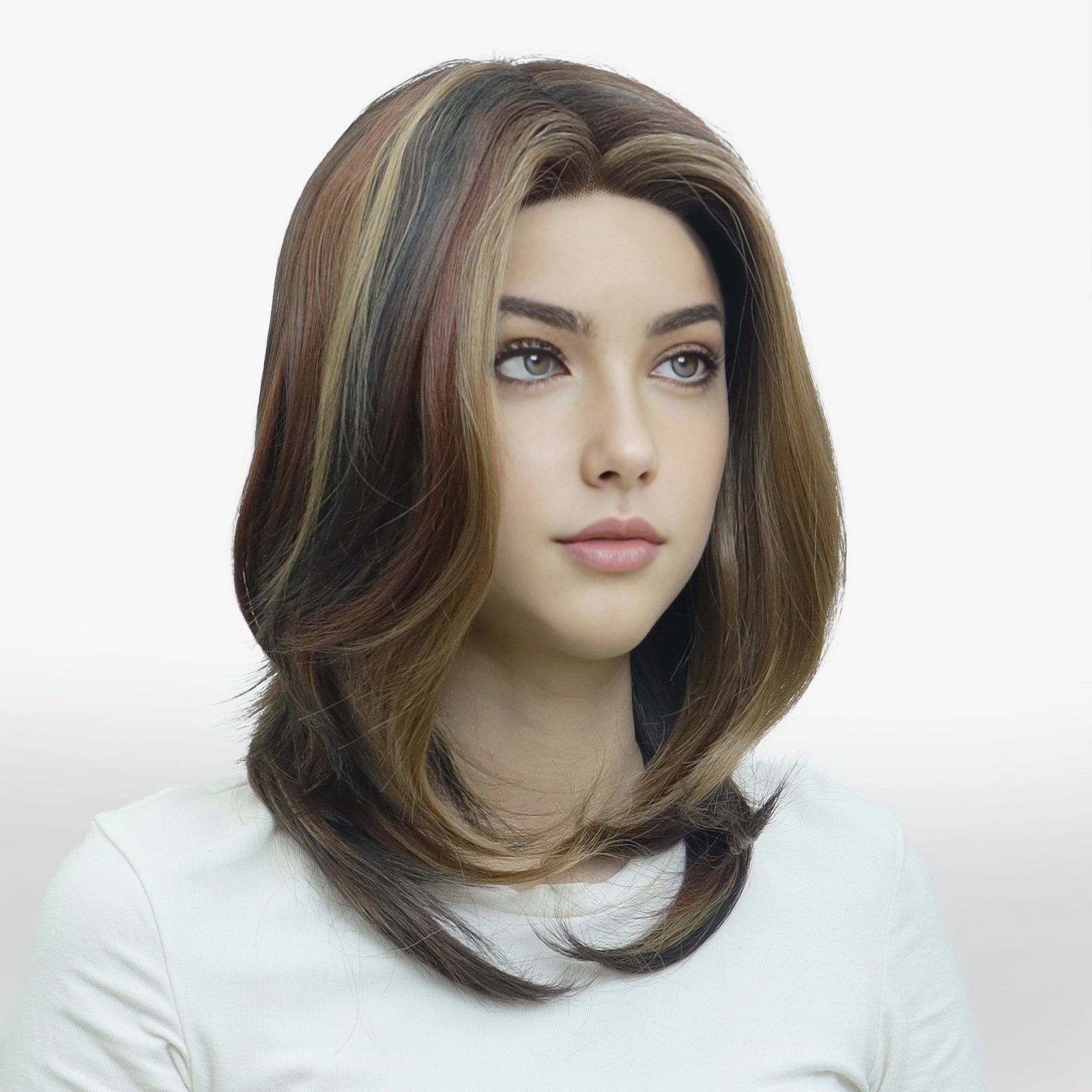 IMstye Freda Calico Red Brown Blonde Layer Cut Short Hairstyle T-part Lace Front Daily Wear Wig TK127-2481