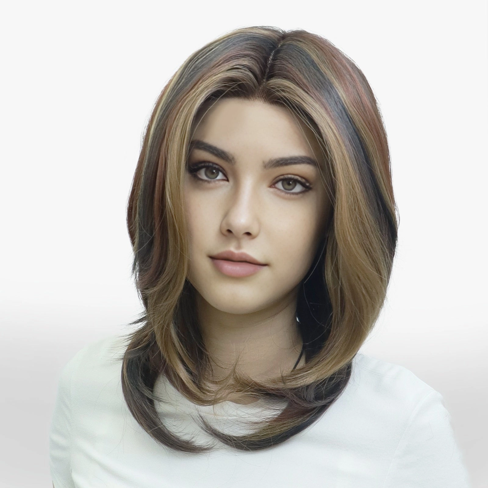 IMstye Freda Calico Red Brown Blonde Layer Cut Short Hairstyle T-part Lace Front Daily Wear Wig TK127-2481