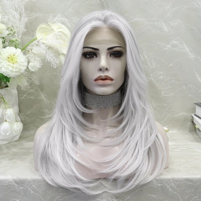 IMSTYLE-Amanda-Silver Grey highlight  Layer cut T part Glueless Lace Front Synthetic Wig