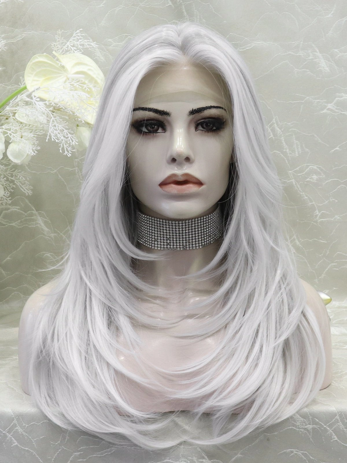 IMSTYLE-Amanda-Silver Grey highlight  Layer cut T part Glueless Lace Front Synthetic Wig