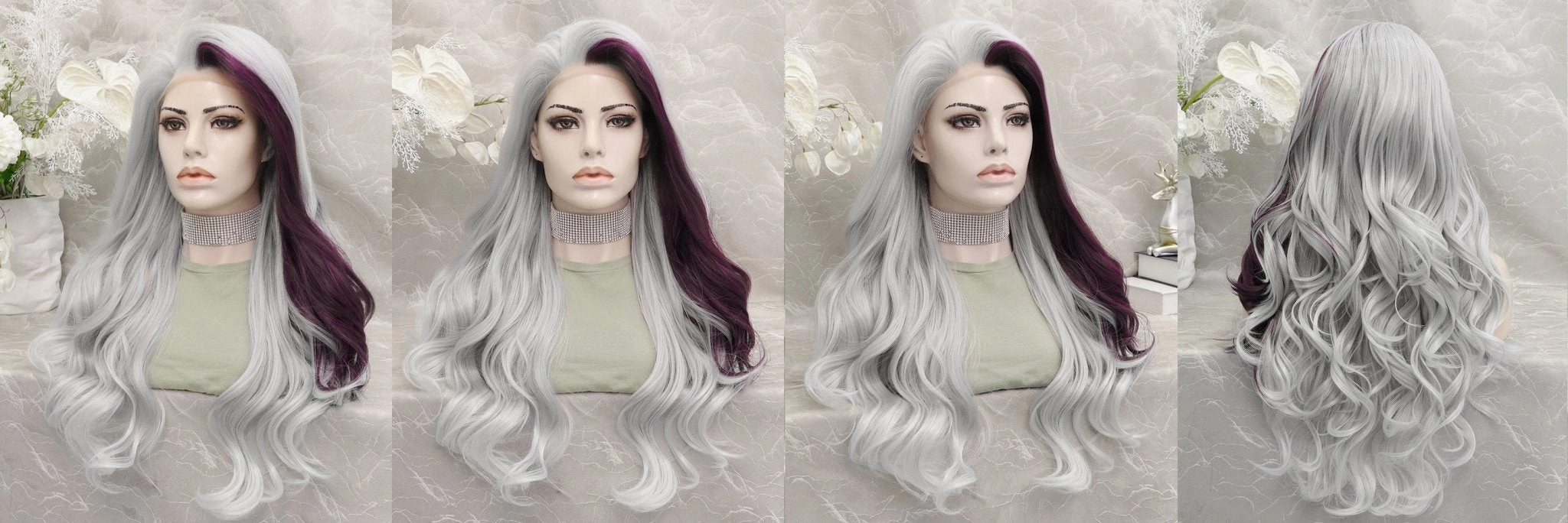 IMstyle Carrie grey with purple-red money piece 13*2 lace front wigs GX102-240211