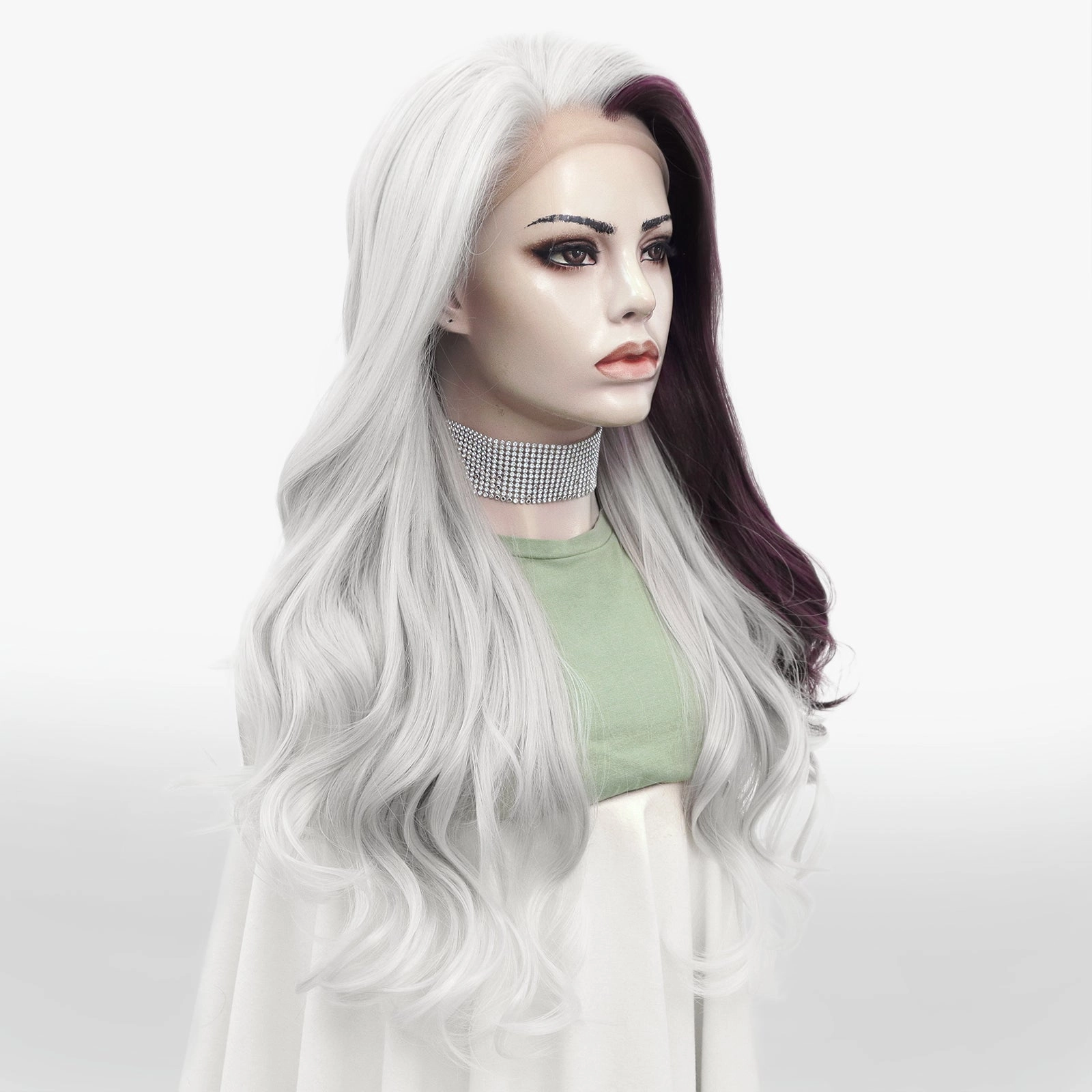 IMstyle Carrie grey with purple-red money piece 13*2 lace front wigs GX102-240211