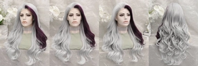 IMstyle Carrie grey with purple-red money piece 13*2 lace front wigs GX102-240211