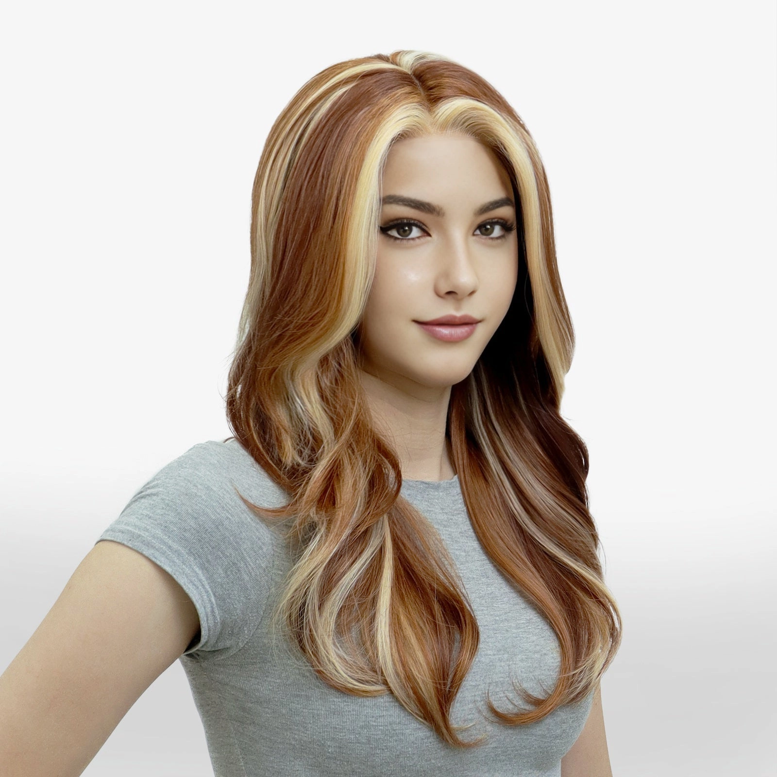 IMstyle Eileen calico color honey brown caramel blonde layer cut T-part lace front Glueless wigs TK126-2509