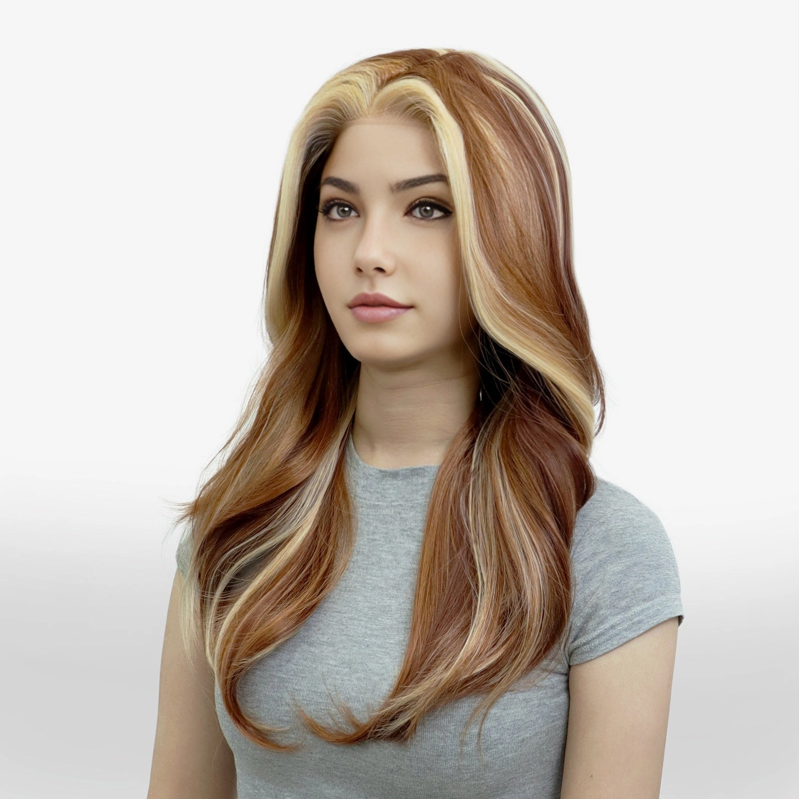 IMstyle Eileen calico color honey brown caramel blonde layer cut T-part lace front Glueless wigs TK126-2509