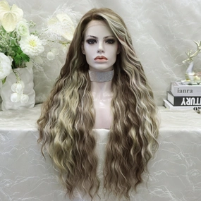 imstyle Emmy loose water wavy with brown and blonde highlight free parting(13*4) 28 inches lace front wig