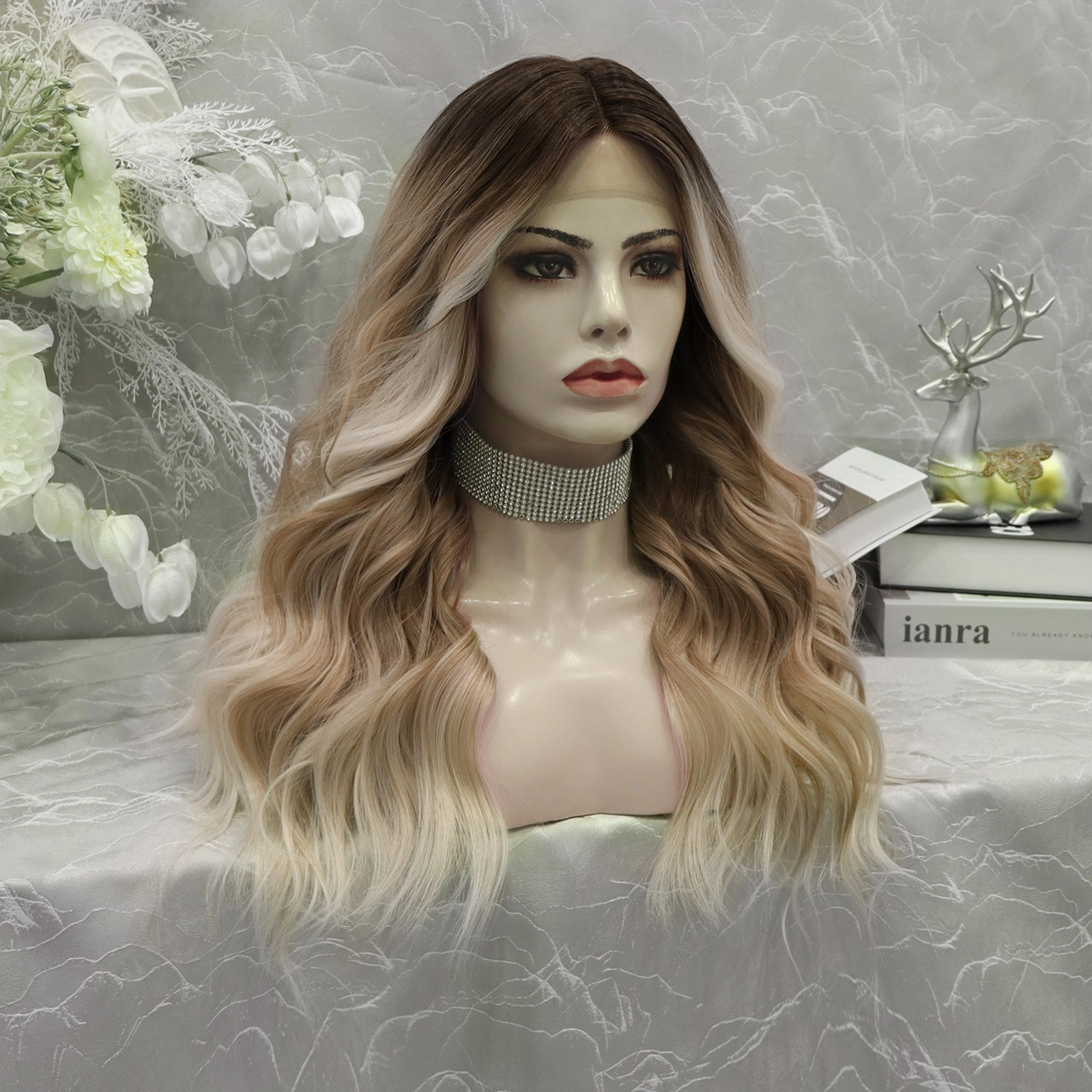 IMSTYLE-Jamie-ombre color with curly hairstyle 22 inches T-part lace front wig