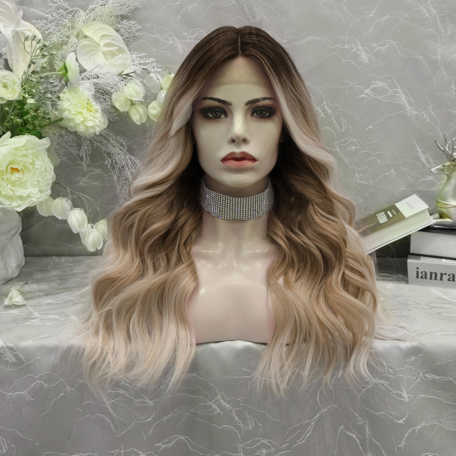 IMSTYLE-Jamie-ombre color with curly hairstyle 22 inches T-part lace front wig