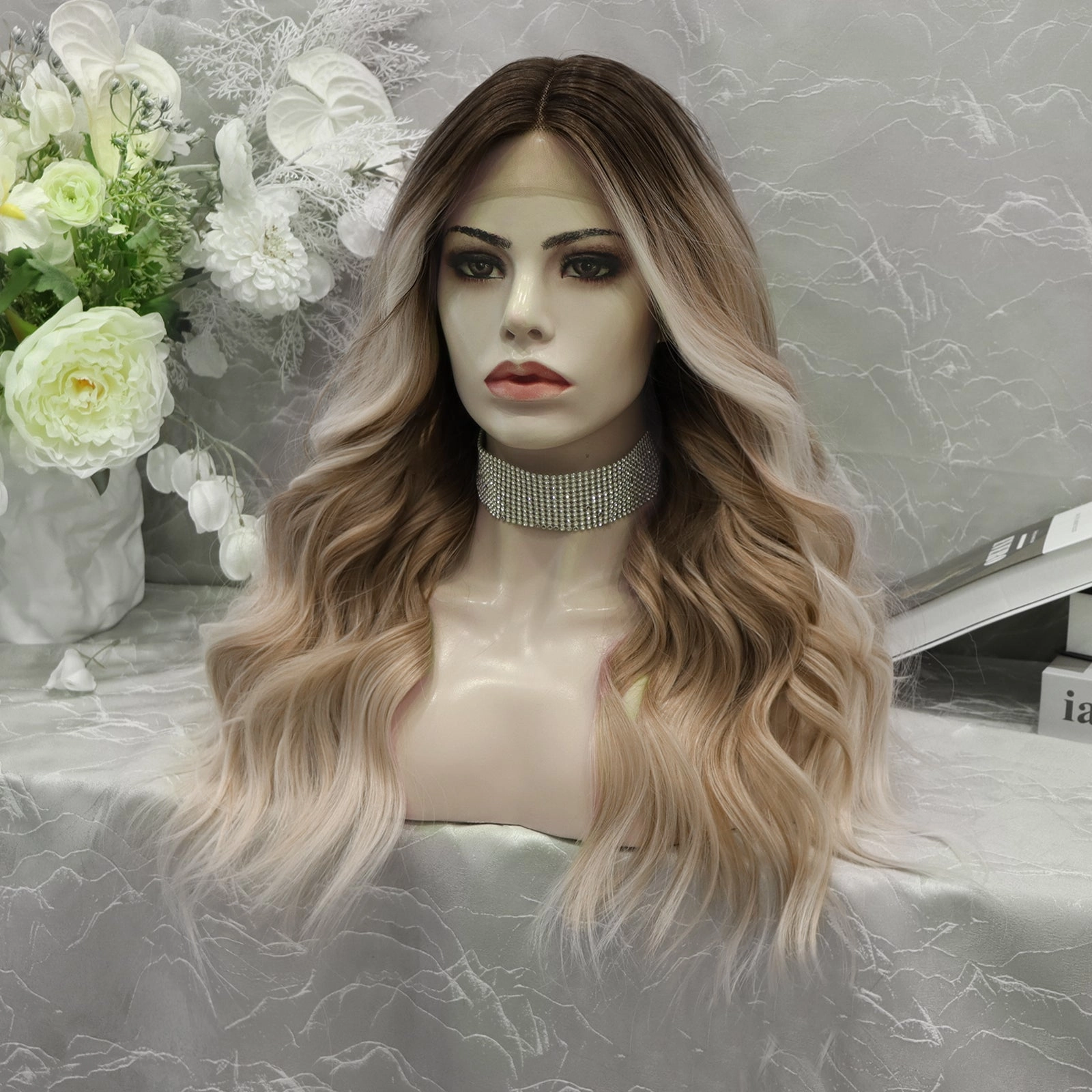 IMSTYLE-Jamie-ombre color with curly hairstyle 22 inches T-part lace front wig