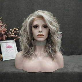 IMstyle-Jess-blonde and grey color with tinsel no parting 20 inches with curly lace front