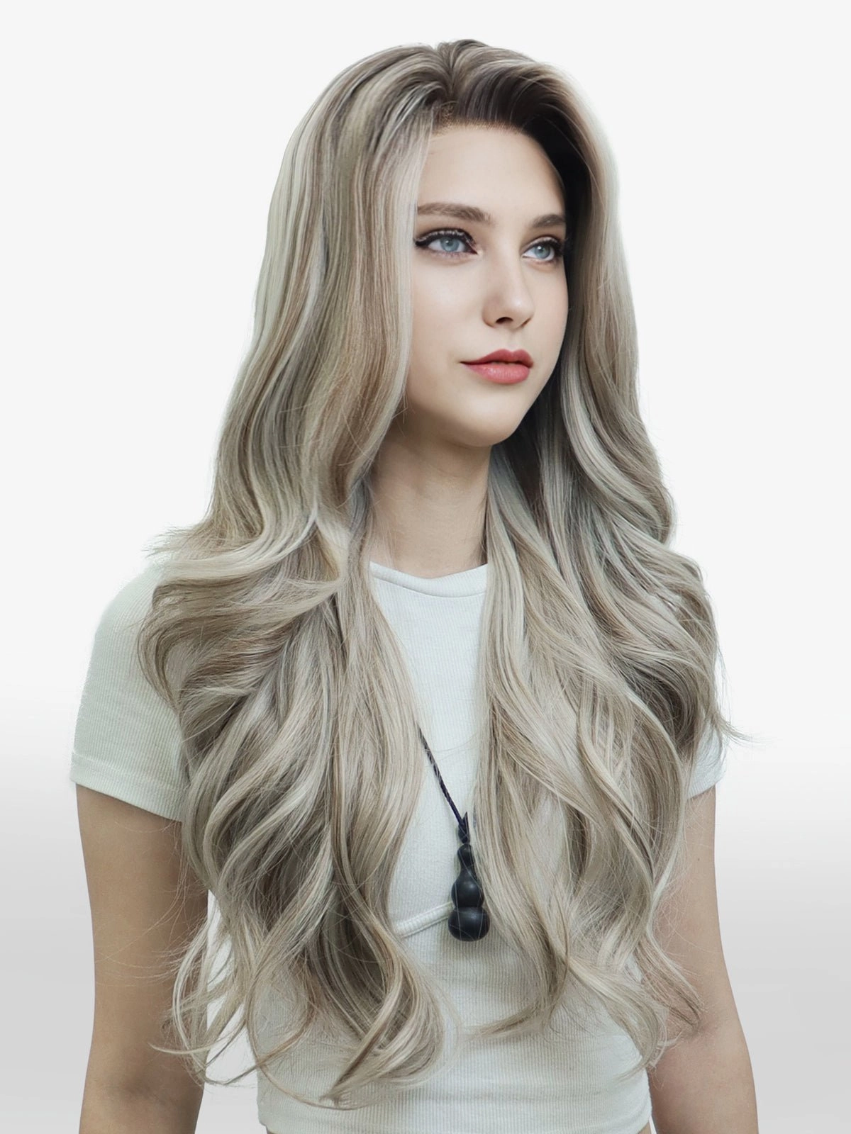 IMstyle Kayla Siver with Brown highlight Big layer lace wig 13*4 free Parting Daily Dating Wig (Shara)