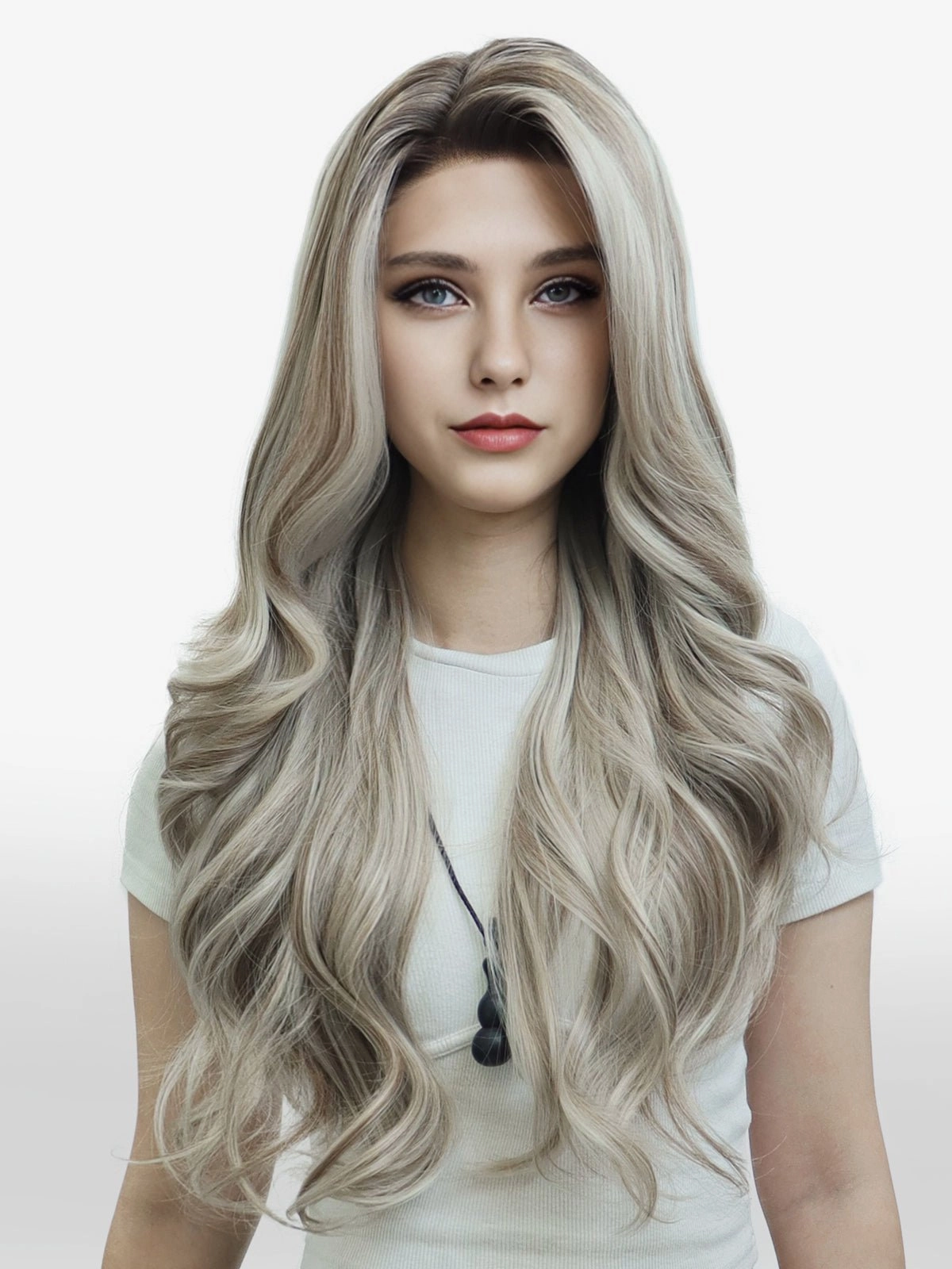 IMstyle Kayla Siver with Brown highlight Big layer lace wig 13*4 free Parting Daily Dating Wig (Shara)