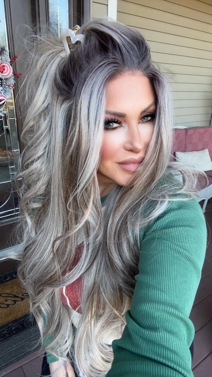 IMstyle Kayla Siver with Brown highlight Big layer lace wig 13*4 free Parting Daily Dating Wig (Shara)
