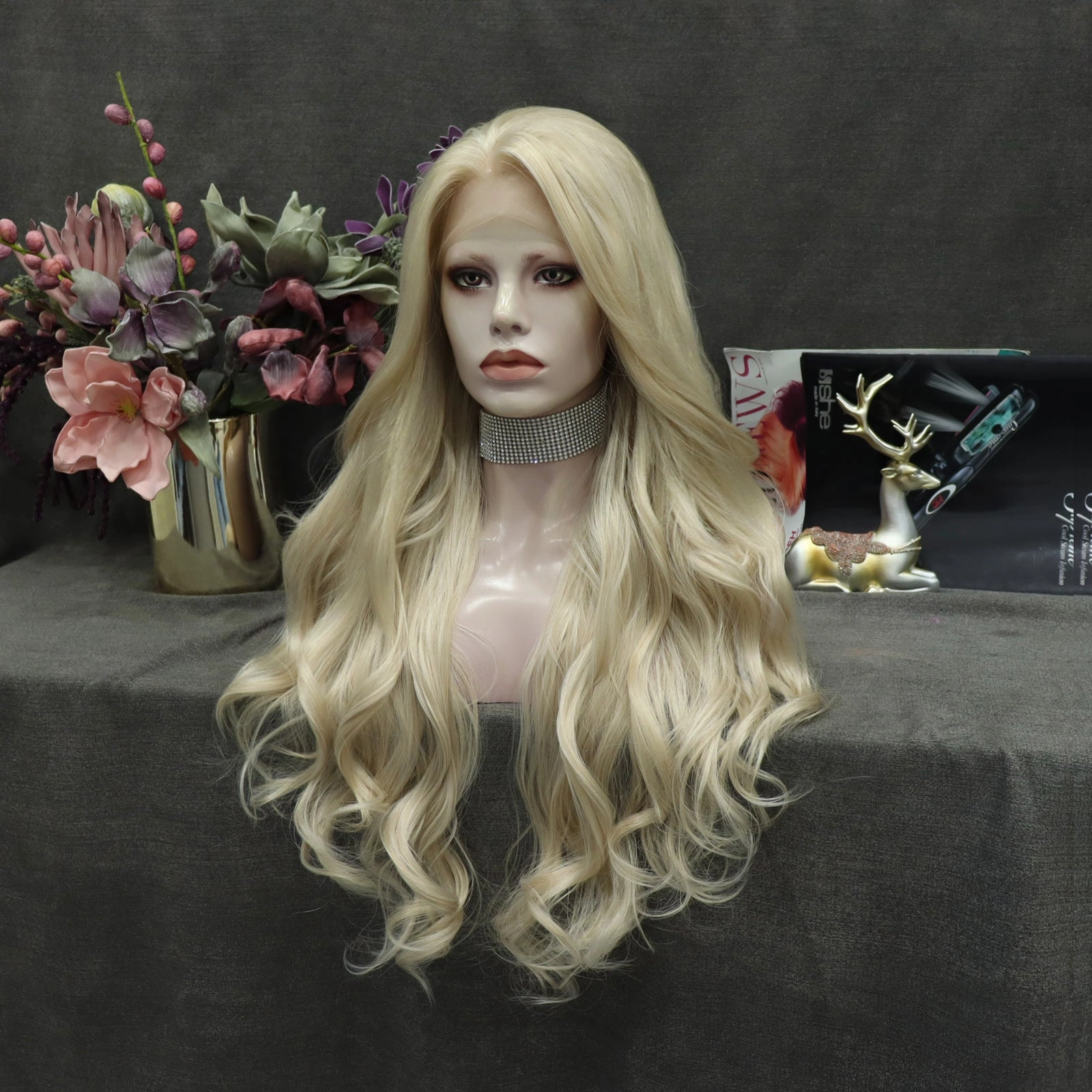 IMSTYLE Kristina 613 Blonde Wave Lace Front Wig Heat Resistant Synthetic Light Blonde Hair Wig for Cosplay Party Halloween 26 inch