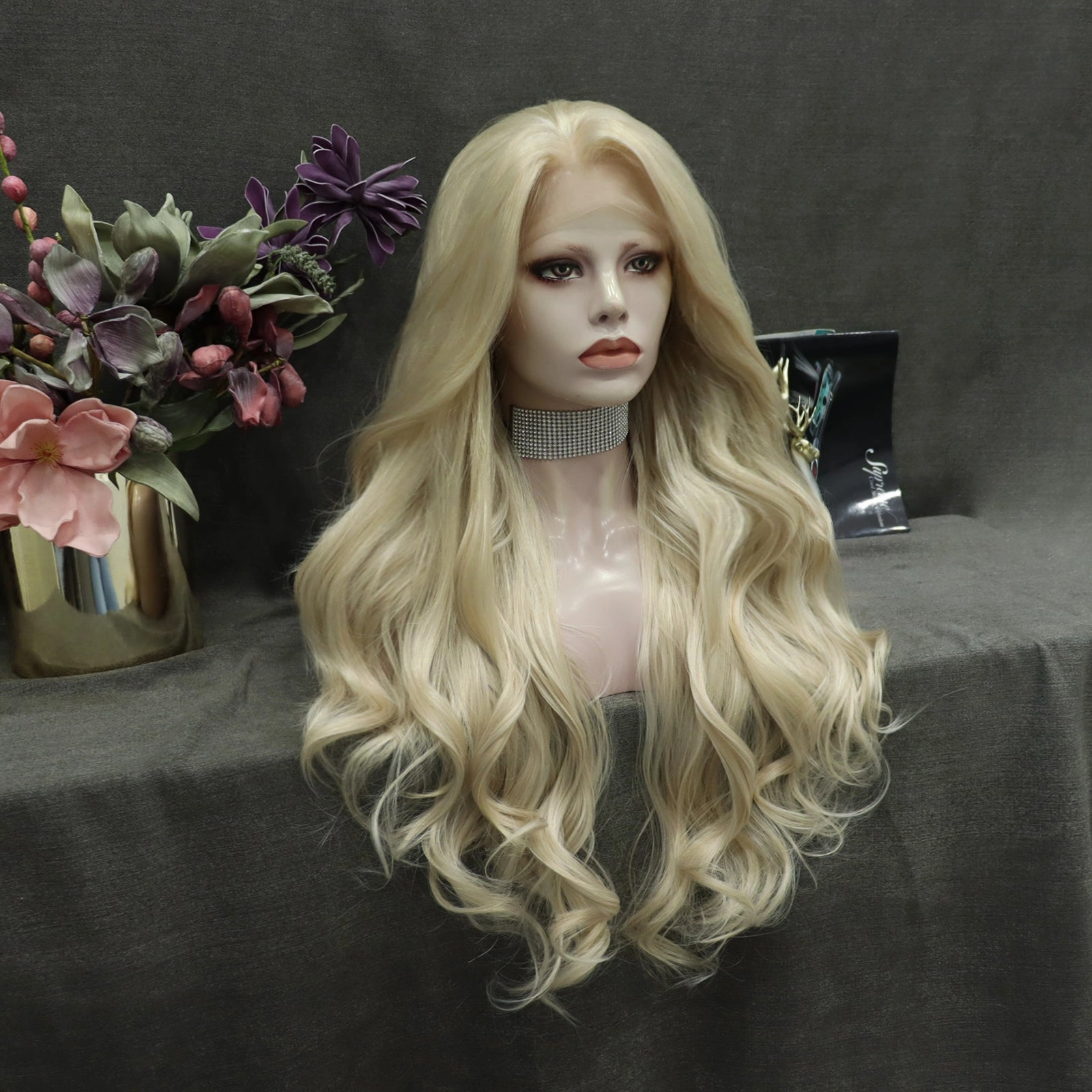 IMSTYLE Kristina 613 Blonde Wave Lace Front Wig Heat Resistant Synthetic Light Blonde Hair Wig for Cosplay Party Halloween 26 inch