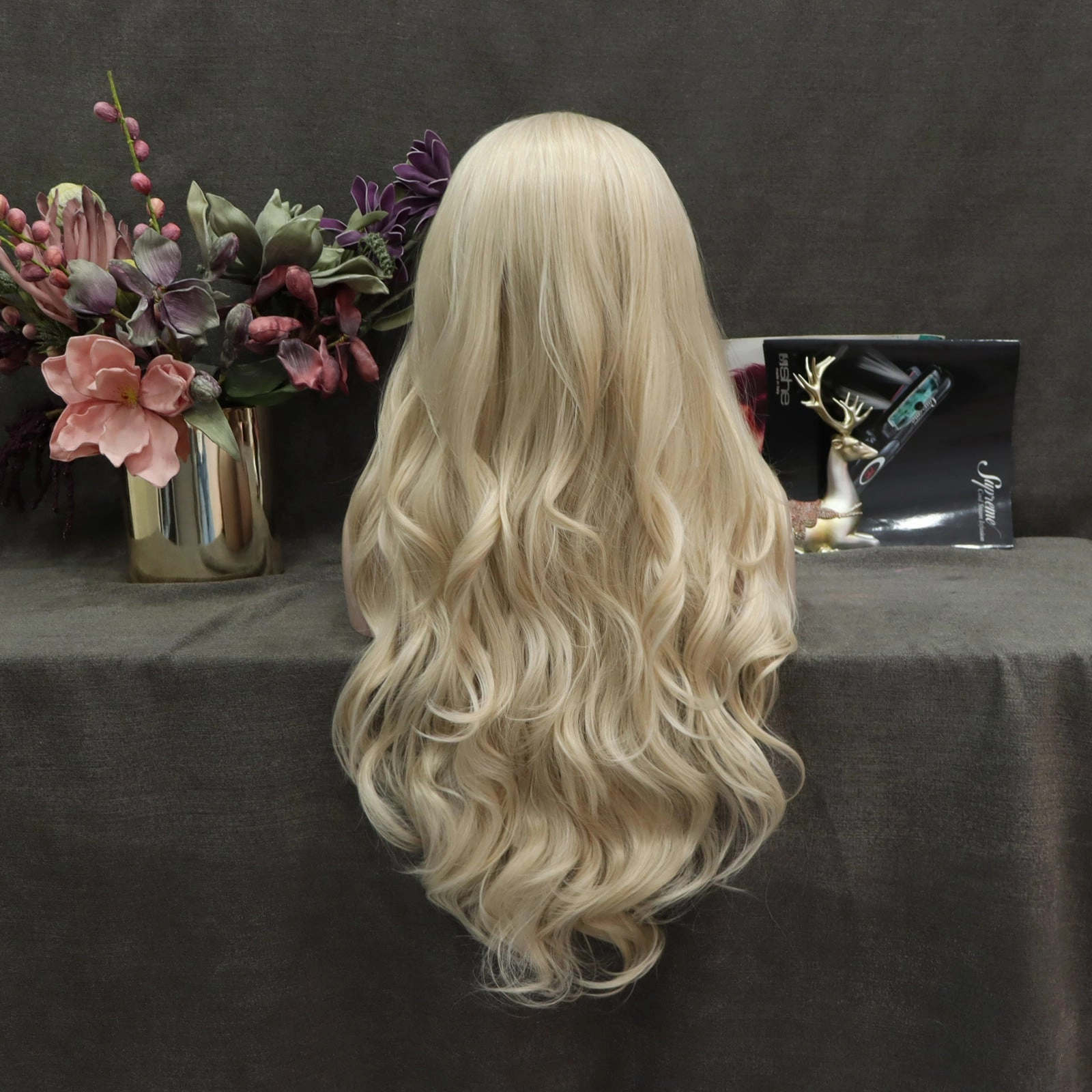 IMSTYLE Kristina 613 Blonde Wave Lace Front Wig Heat Resistant Synthetic Light Blonde Hair Wig for Cosplay Party Halloween 26 inch