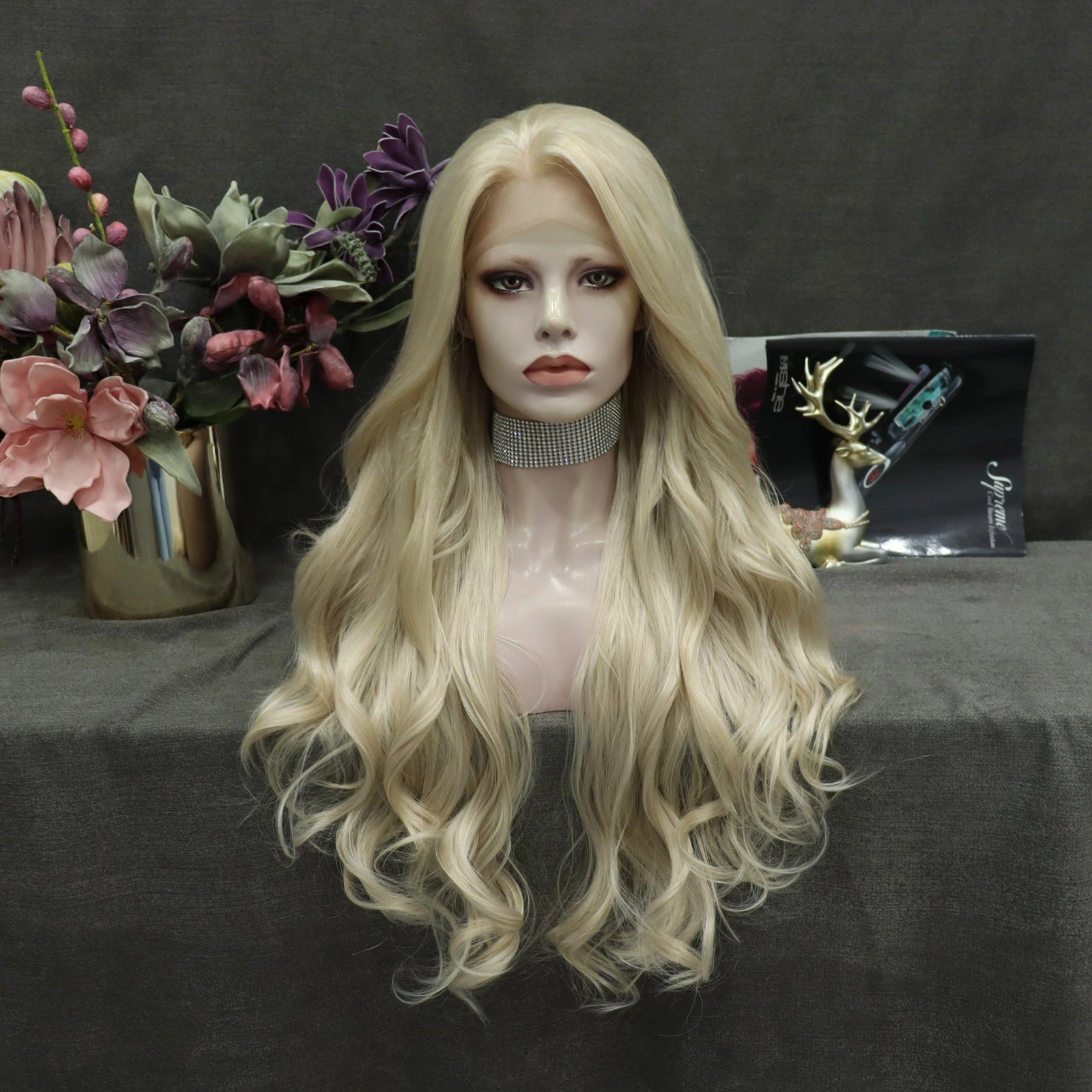 IMSTYLE Kristina 613 Blonde Wave Lace Front Wig Heat Resistant Synthetic Light Blonde Hair Wig for Cosplay Party Halloween 26 inch