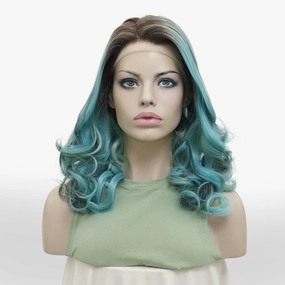IMstyle Liz 80's vibe curly shoulder length 13*4 free part lace front wigs Green&Pink