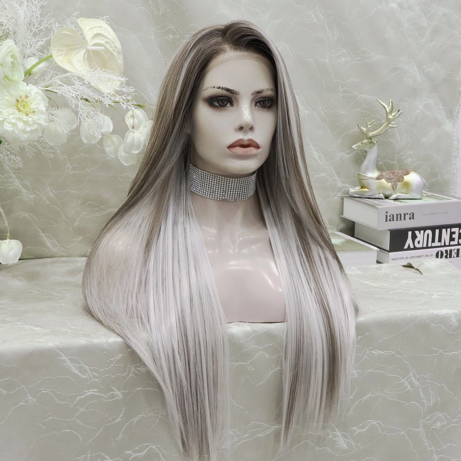 IMstyle Lowest density collection straight style with 13*4 lace front wigs silver mist & bubble tea & dark brown