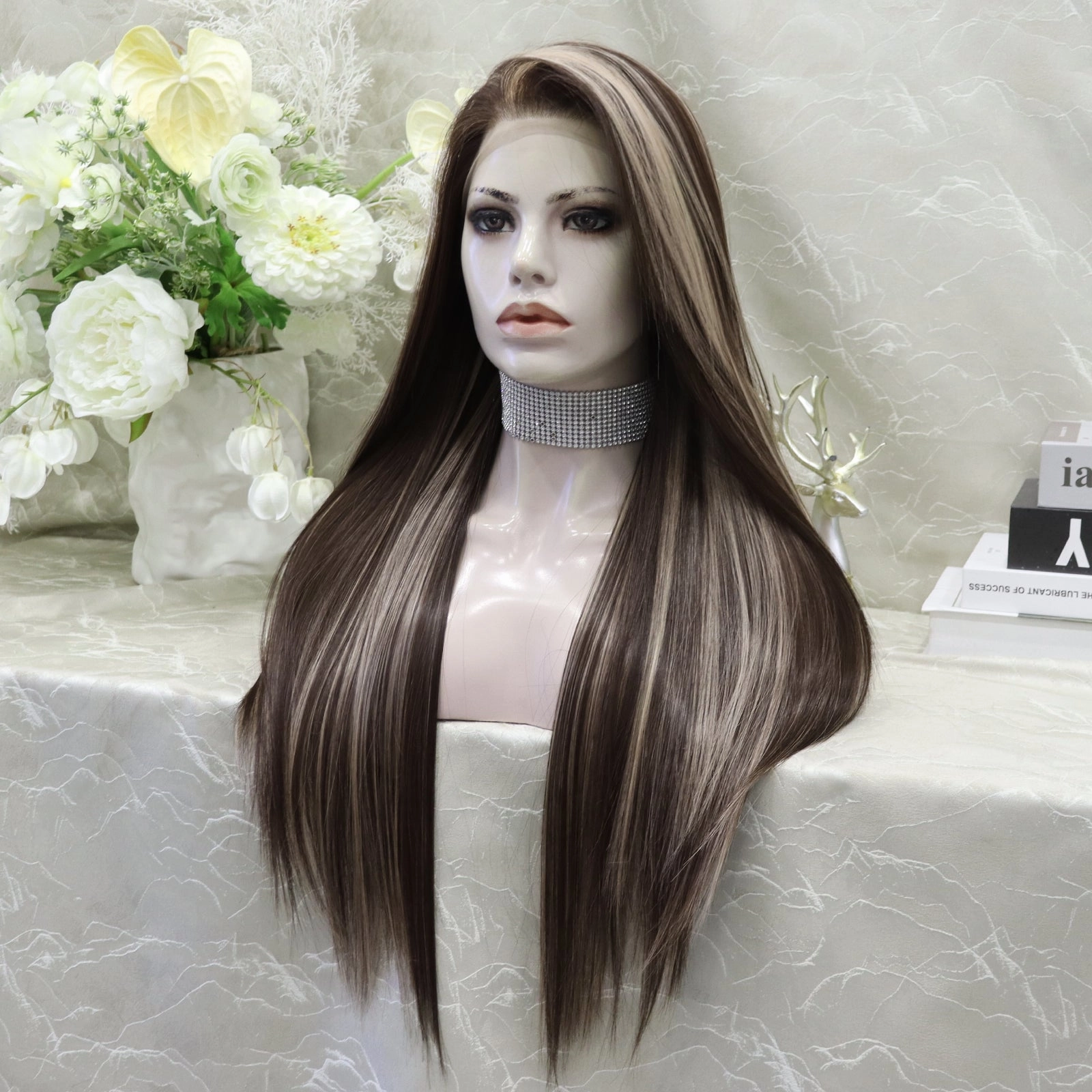 IMstyle Lowest density collection straight style with 13*4 lace front wigs silver mist & bubble tea & dark brown