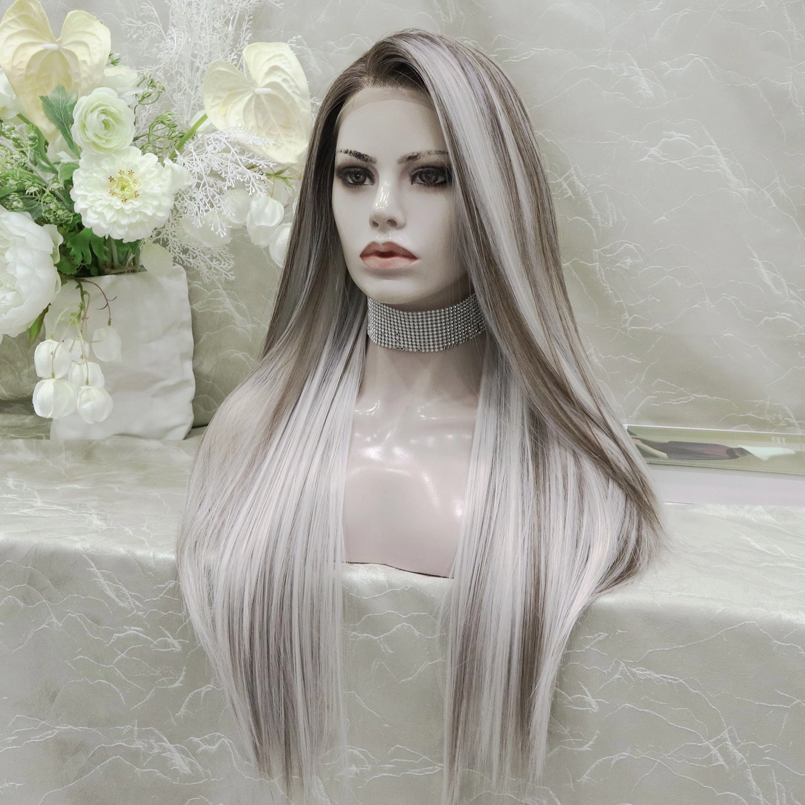 IMstyle Lowest density collection straight style with 13*4 lace front wigs silver mist & bubble tea & dark brown