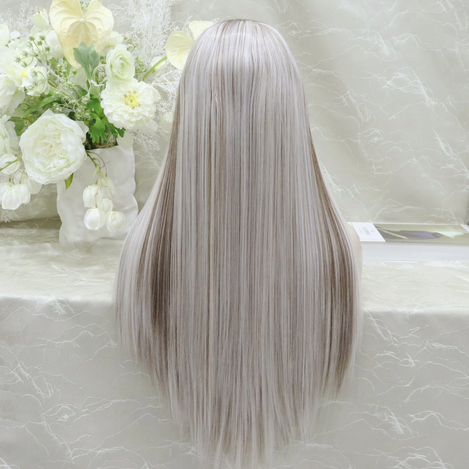 IMstyle Lowest density collection straight style with 13*4 lace front wigs silver mist & bubble tea & dark brown