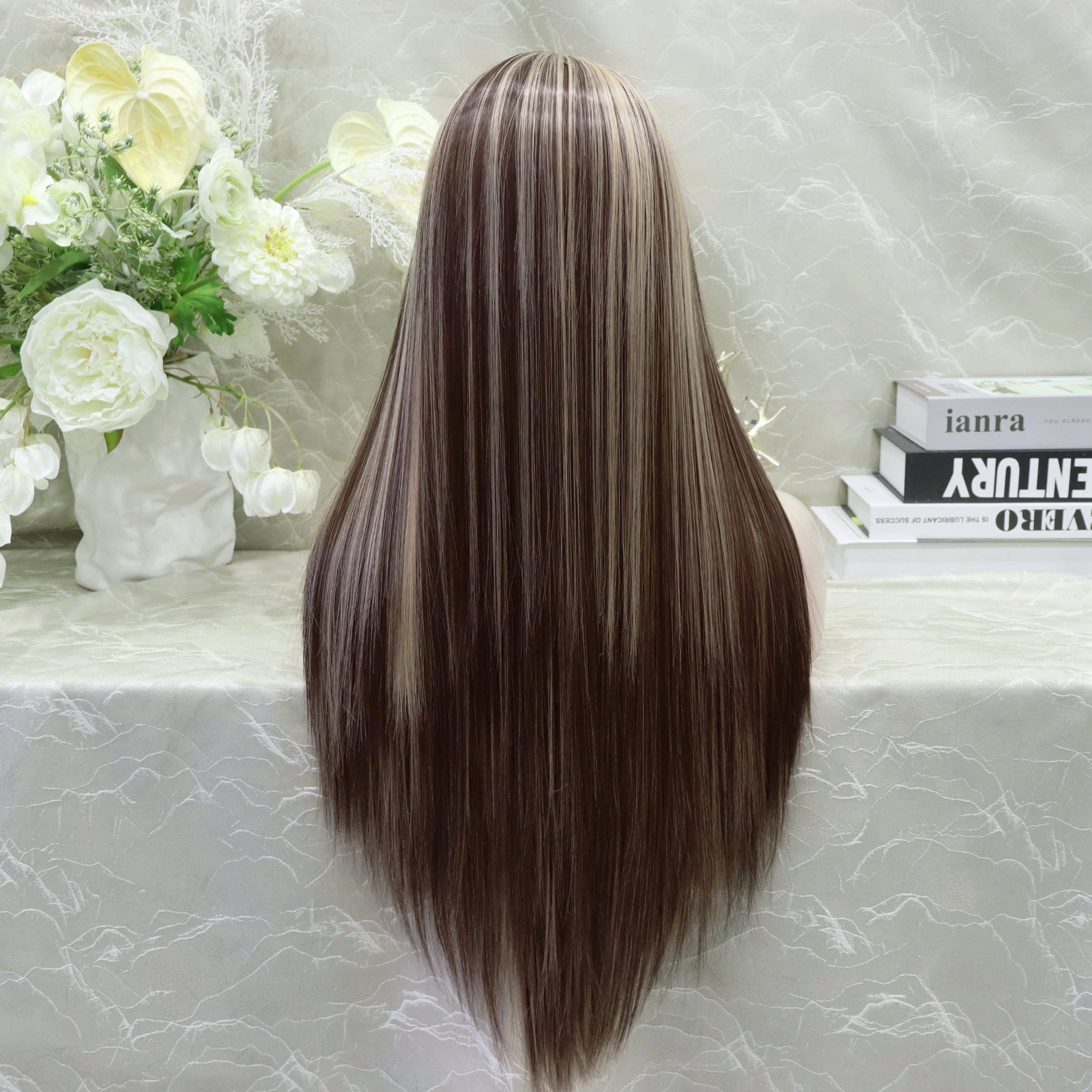 IMstyle Lowest density collection straight style with 13*4 lace front wigs silver mist & bubble tea & dark brown