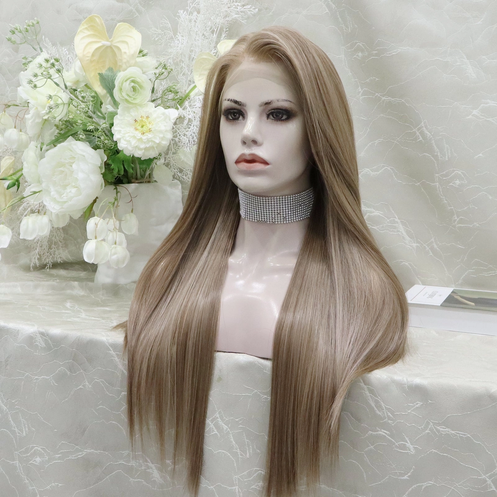 IMstyle Lowest density collection straight style with 13*4 lace front wigs silver mist & bubble tea & dark brown